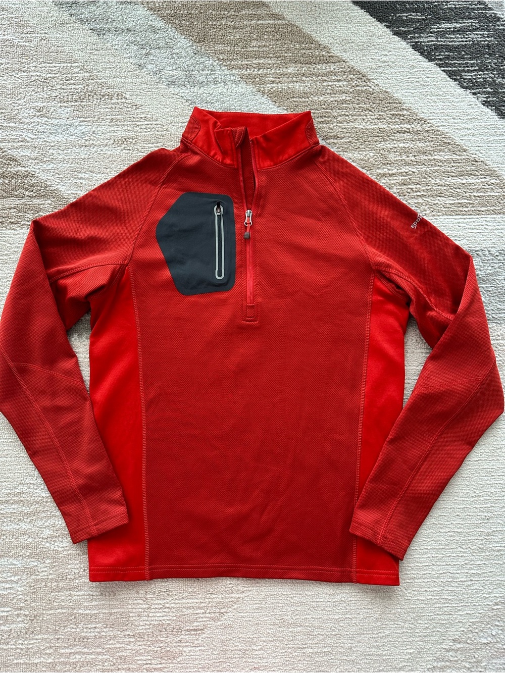 Eddie Bauer Men’s Red Orange Quarter-Zip Pullover with Chest Zip Pocket Size S